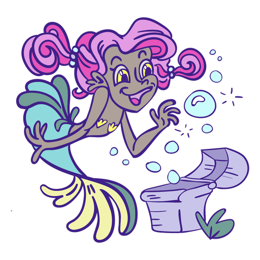 Happy pink hair mermaid treasure - Transparent PNG & SVG ...