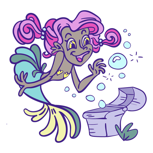 Happy pink hair mermaid treasure PNG Design