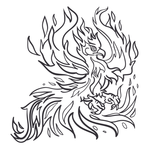 Phoenix spreading wings outline PNG Design