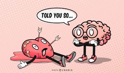 Heart Brain Valentine's Cartoon Design Vector Download