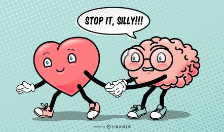 Heart Brain Funny Valentine's Illustration Heart Brain Funny Valentine's Illustration