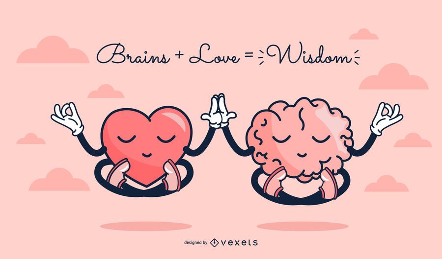 Heart and Brain Cute Cartoon Illustration Heart and Brain Cute Cartoon Illustration