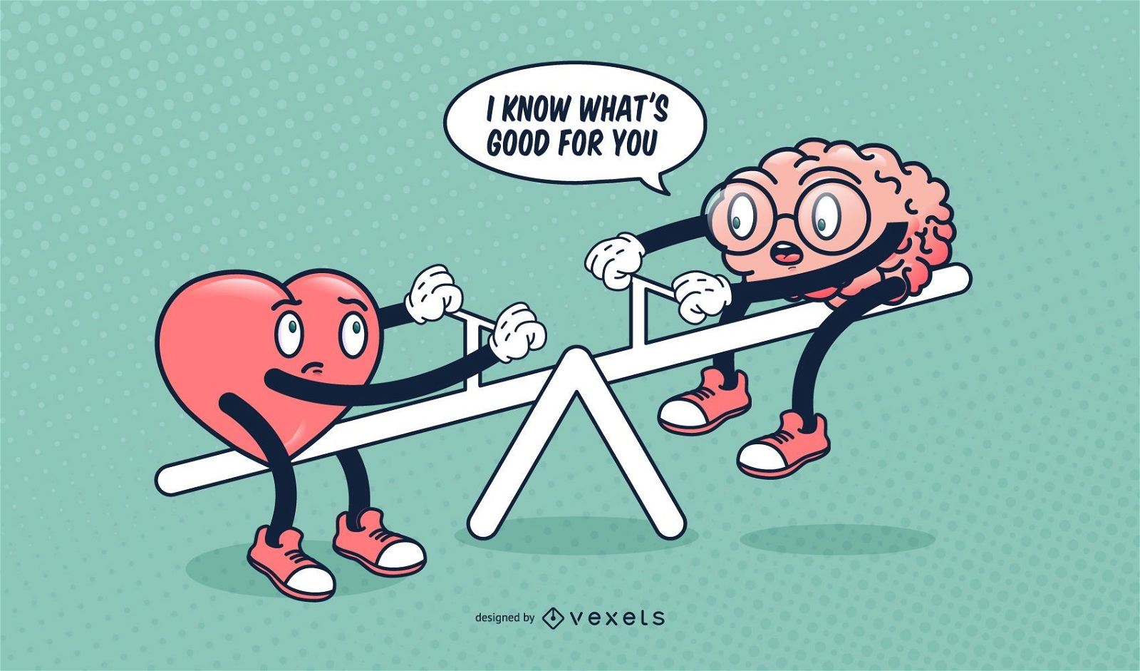 Heart Brain Funny Cartoon Illustration
