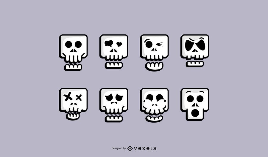 Conjunto de iconos de calavera linda Conjunto de iconos de calavera linda
