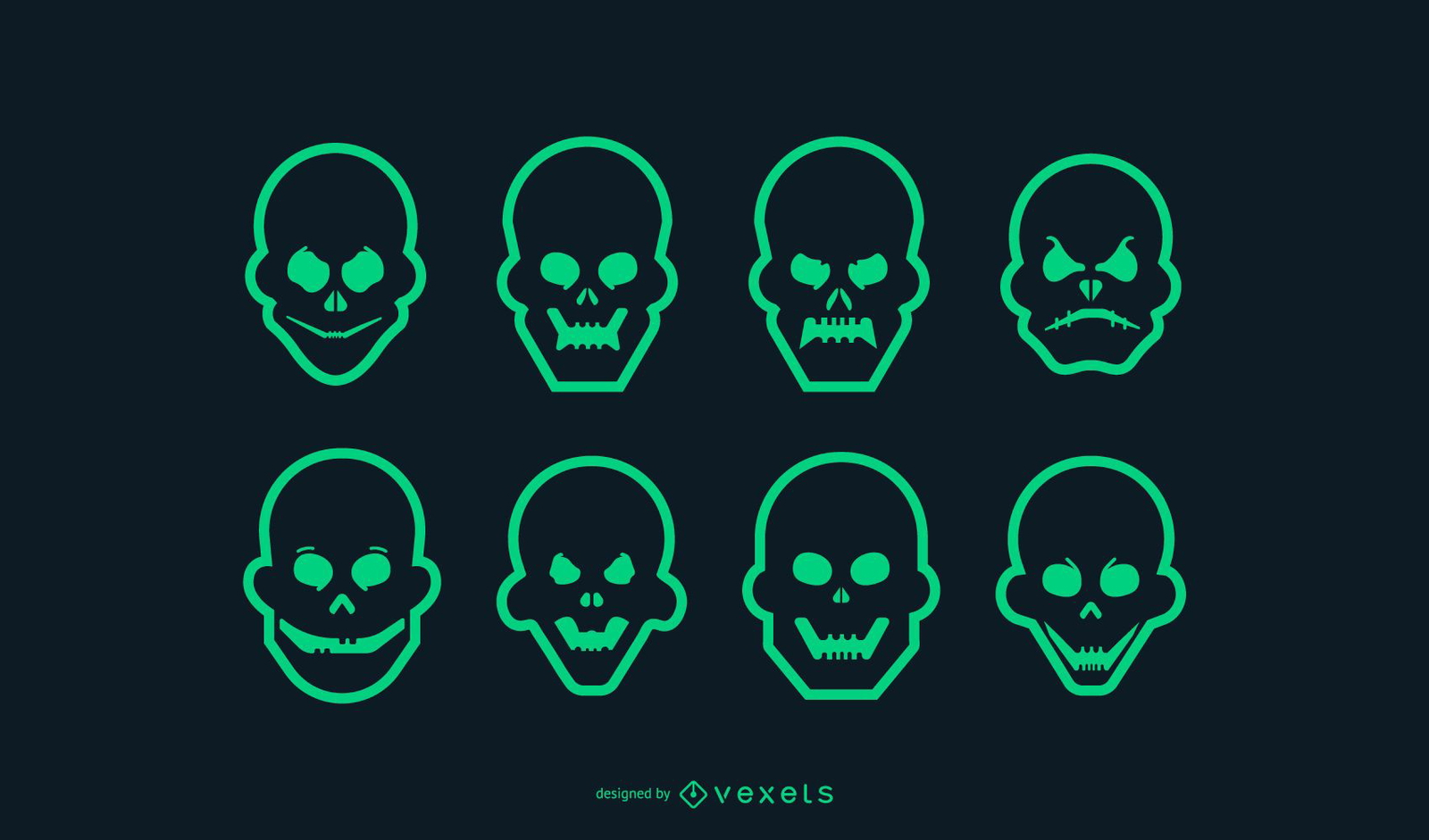 Green Stroke Skull Icon Set