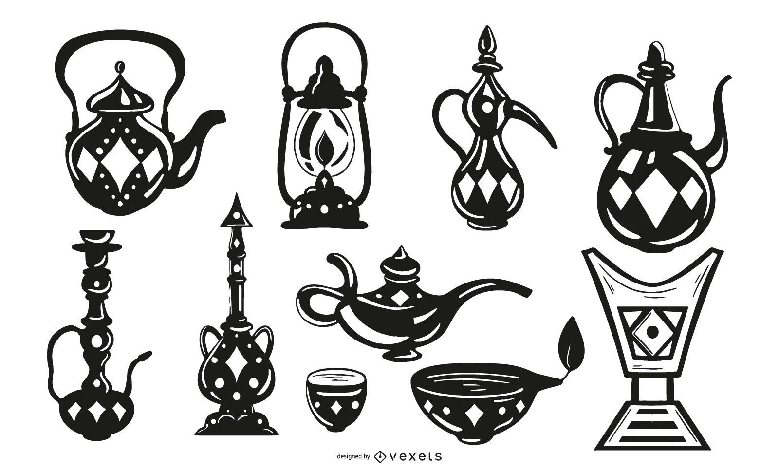 Pacote de design de objetos de traço preto árabe