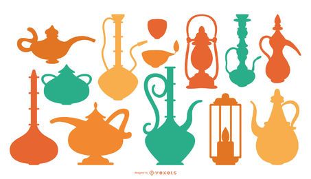 Arabische Objekte Farbe Silhouette Sammlung