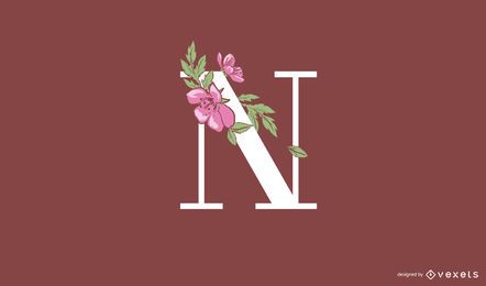 Modelo de logotipo floral com letra n
