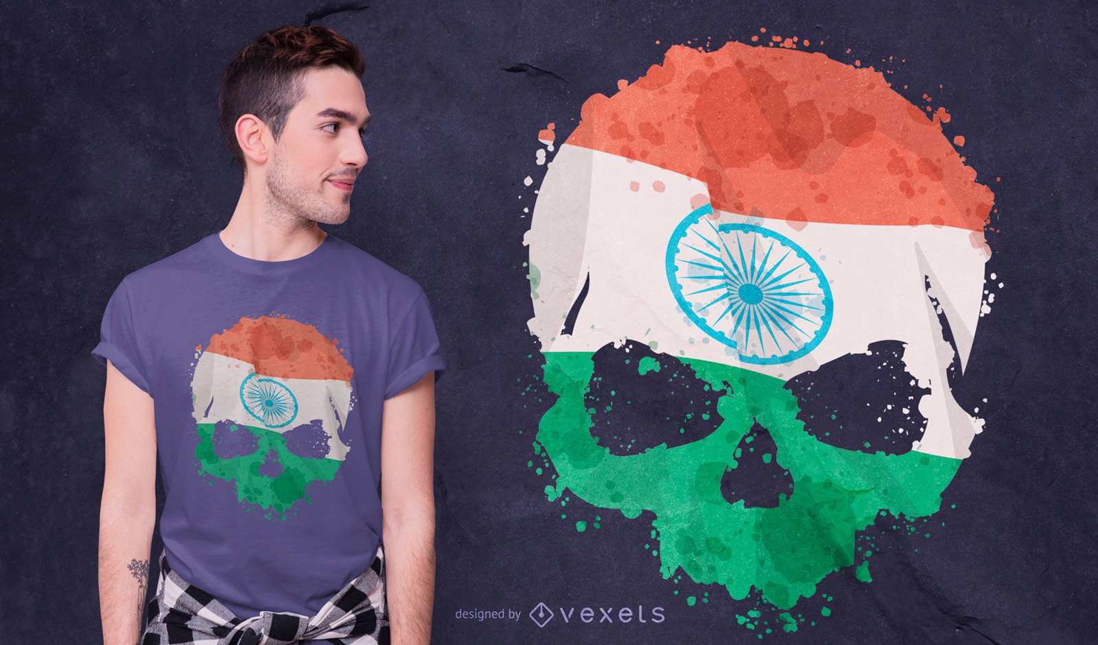 Diseño de camiseta Indian Skull Grunge