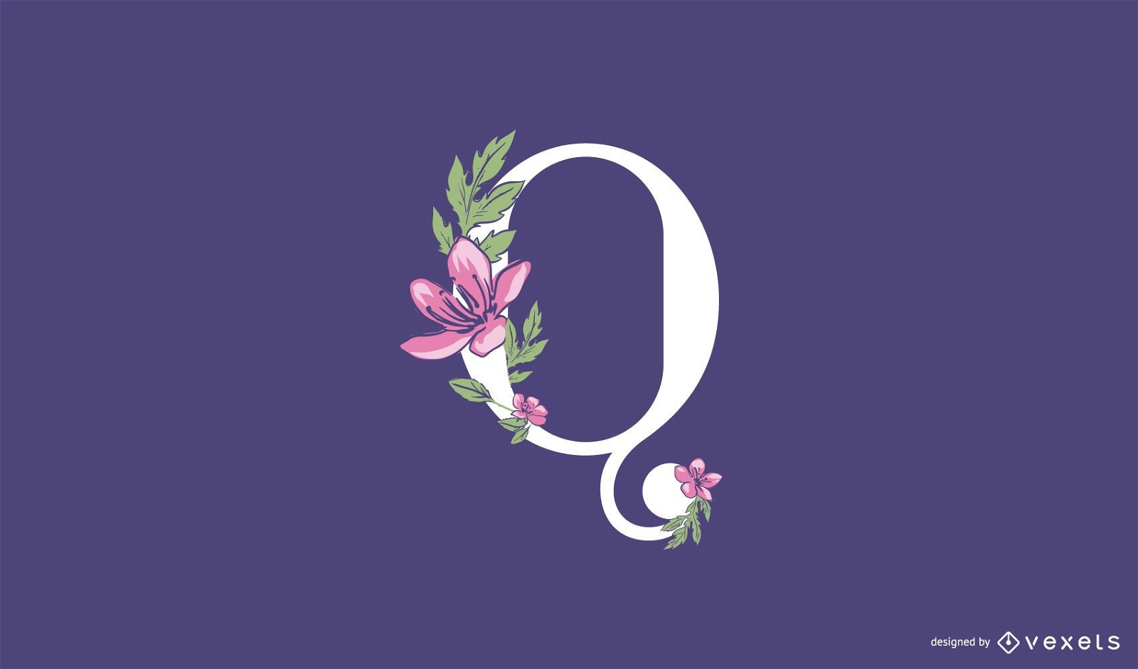 Blumenbuchstabe q Logo-Vorlage