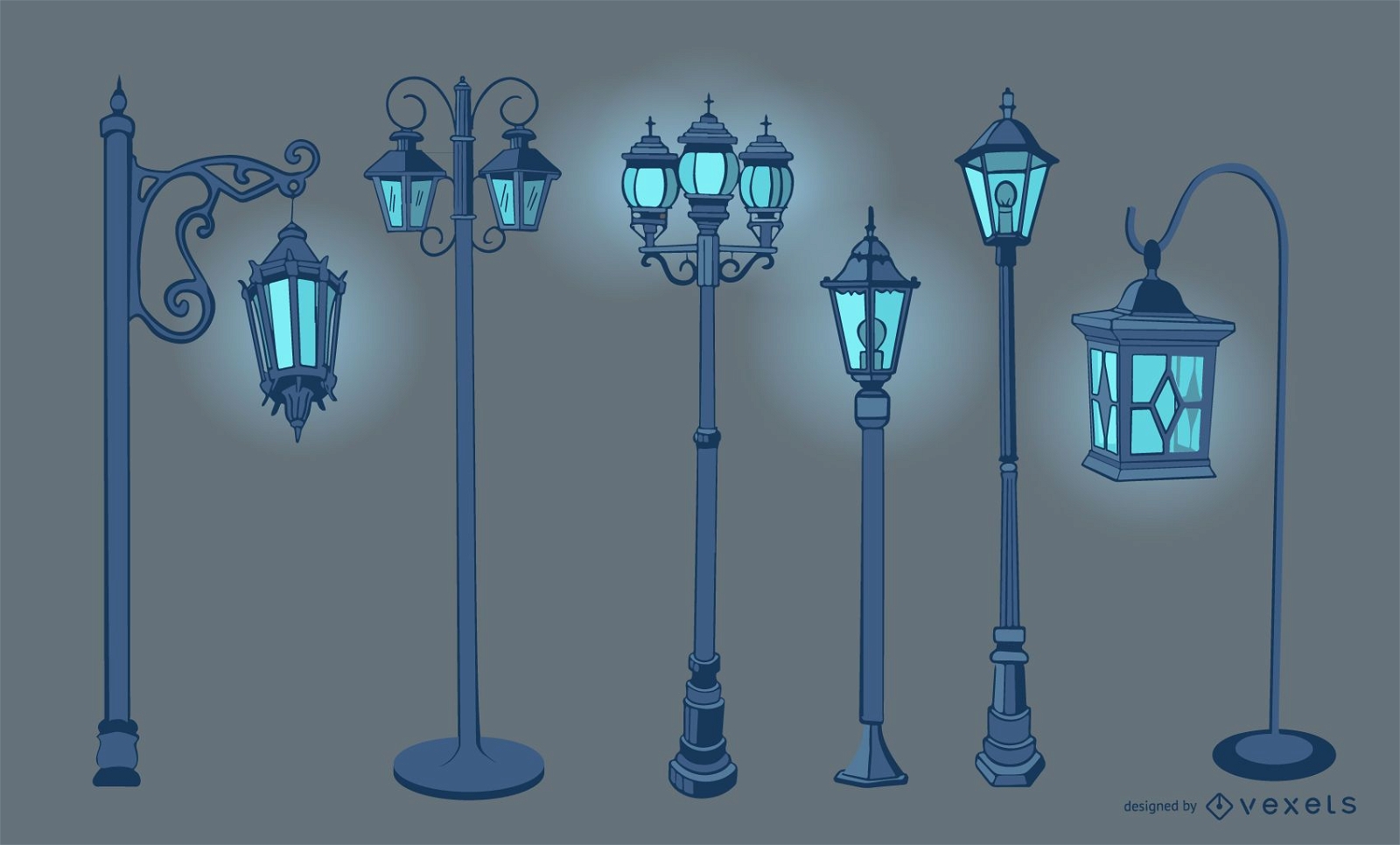 Conjunto de design de lâmpada de rua vintage antigo