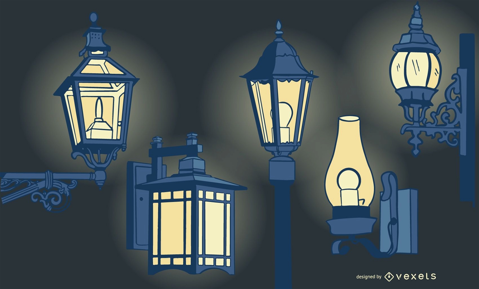 Conjunto de design de lâmpada vintage antigo