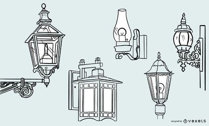 Conjunto de design de curso de lâmpada vintage antigo