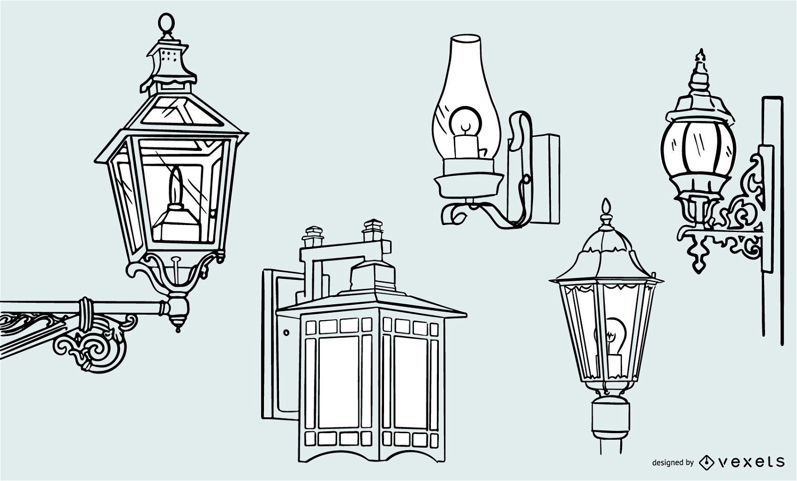 Conjunto de design de curso de lâmpada vintage antigo