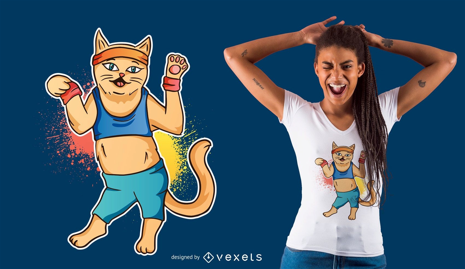 Design de t-shirt de gato fitness