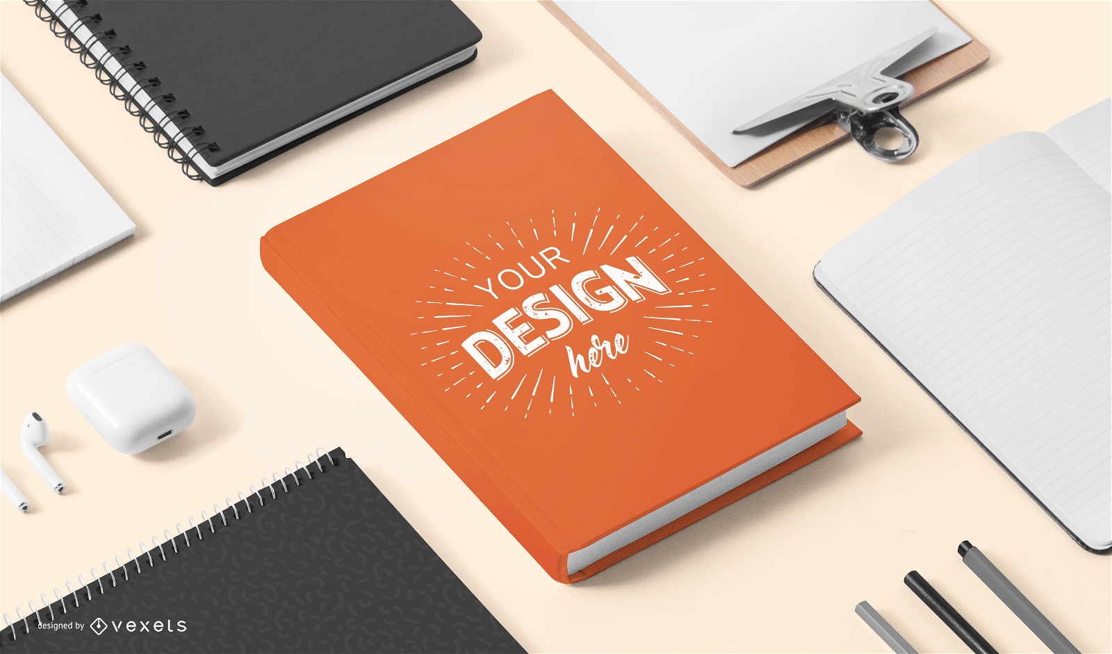 Book cover stationery mockup