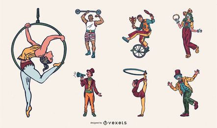 Pacote de design de artista de circo colorido Pacote de design de artista de circo colorido