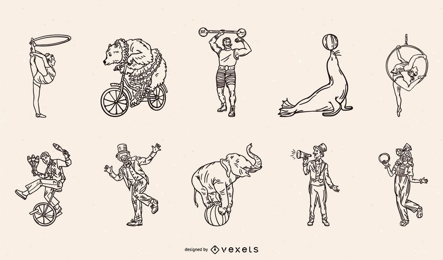 Pacote de tacadas para personagens de circo e animais Pacote de tacadas para personagens de circo e animais