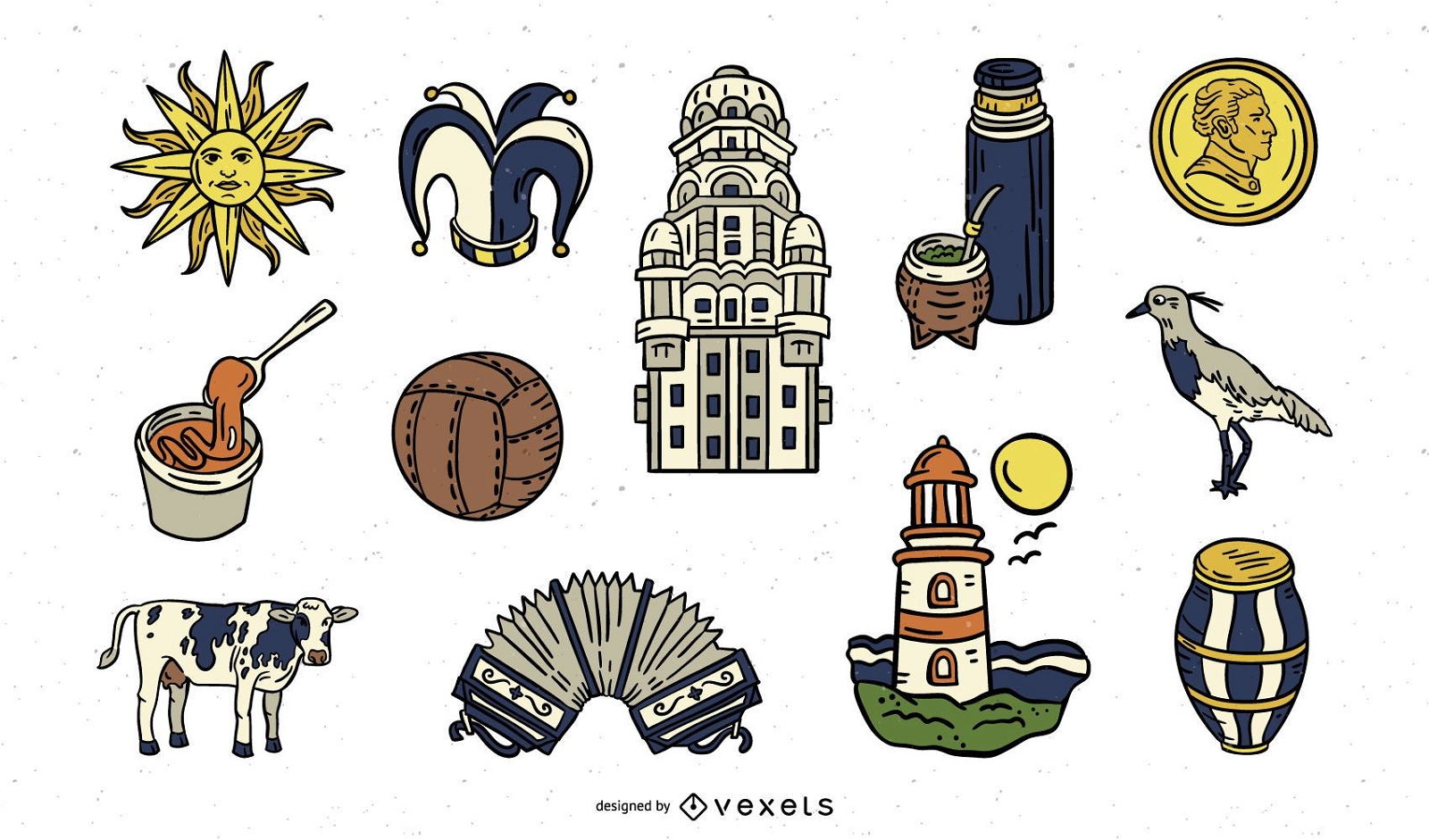Pacote de Elementos do Uruguai Desenhado à Mão