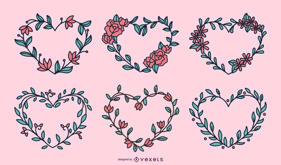 Flower wreaths hearts set Flower wreaths hearts set