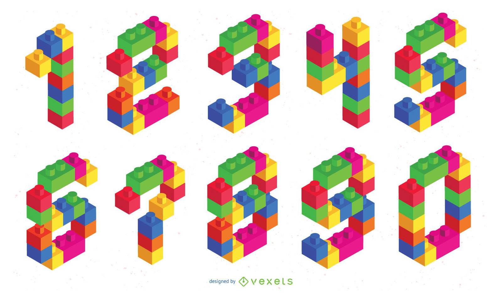 Toy Brick Isometric Number Set Vector Download