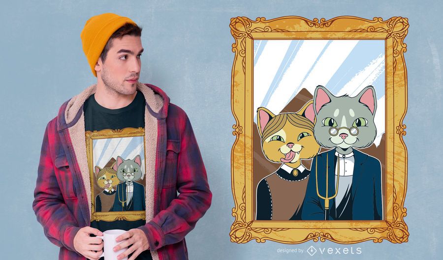 American Gothic Cat T-shirt Design American Gothic Cat T-shirt Design