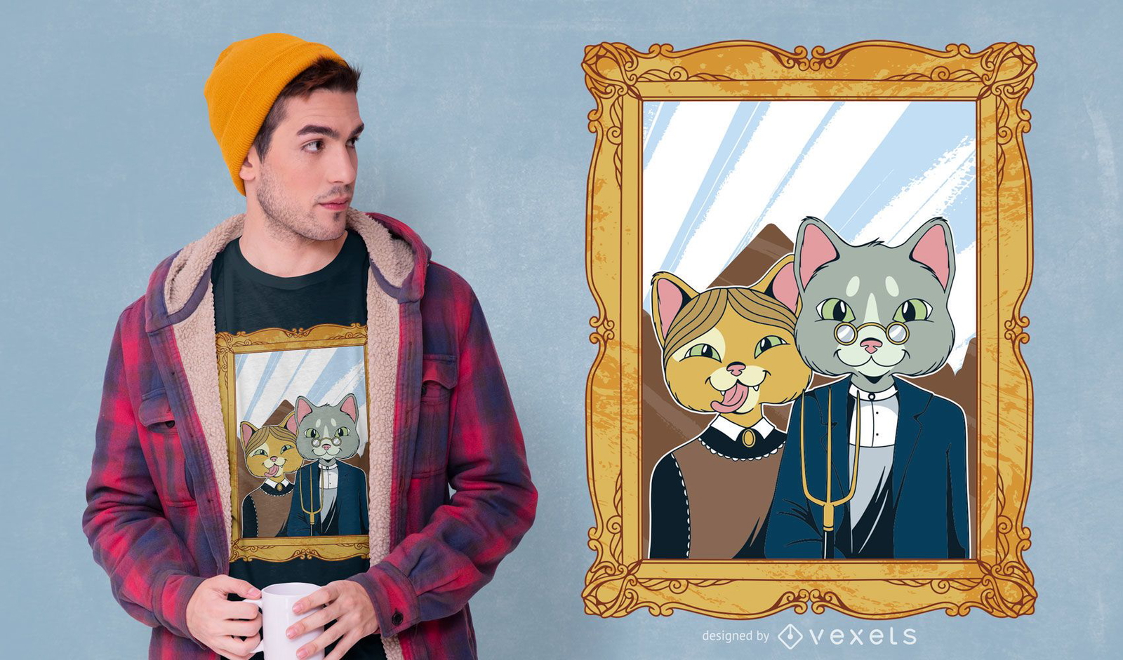 American Gothic Cat T-Shirt Design