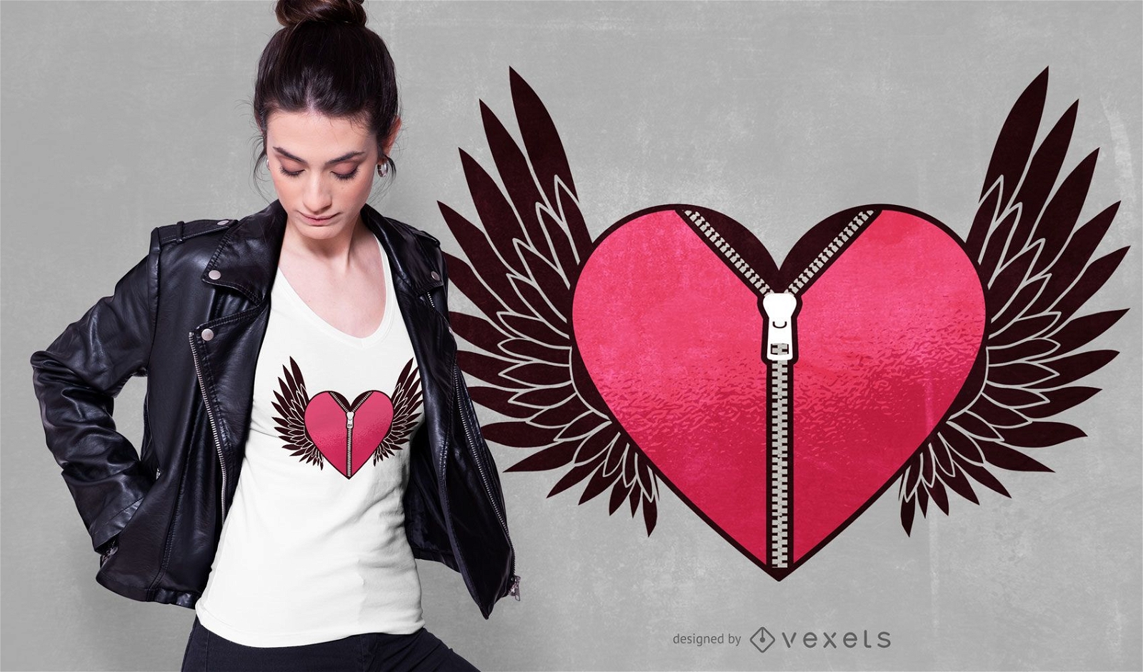 Flying Heart With Zipper T-shirt Design