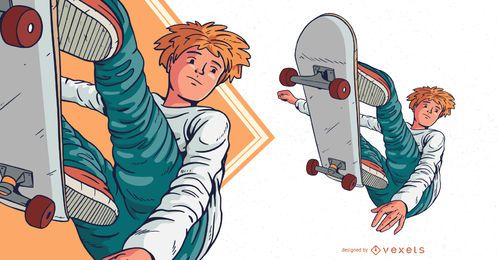 Ilustração do personagem menino skateboarding
