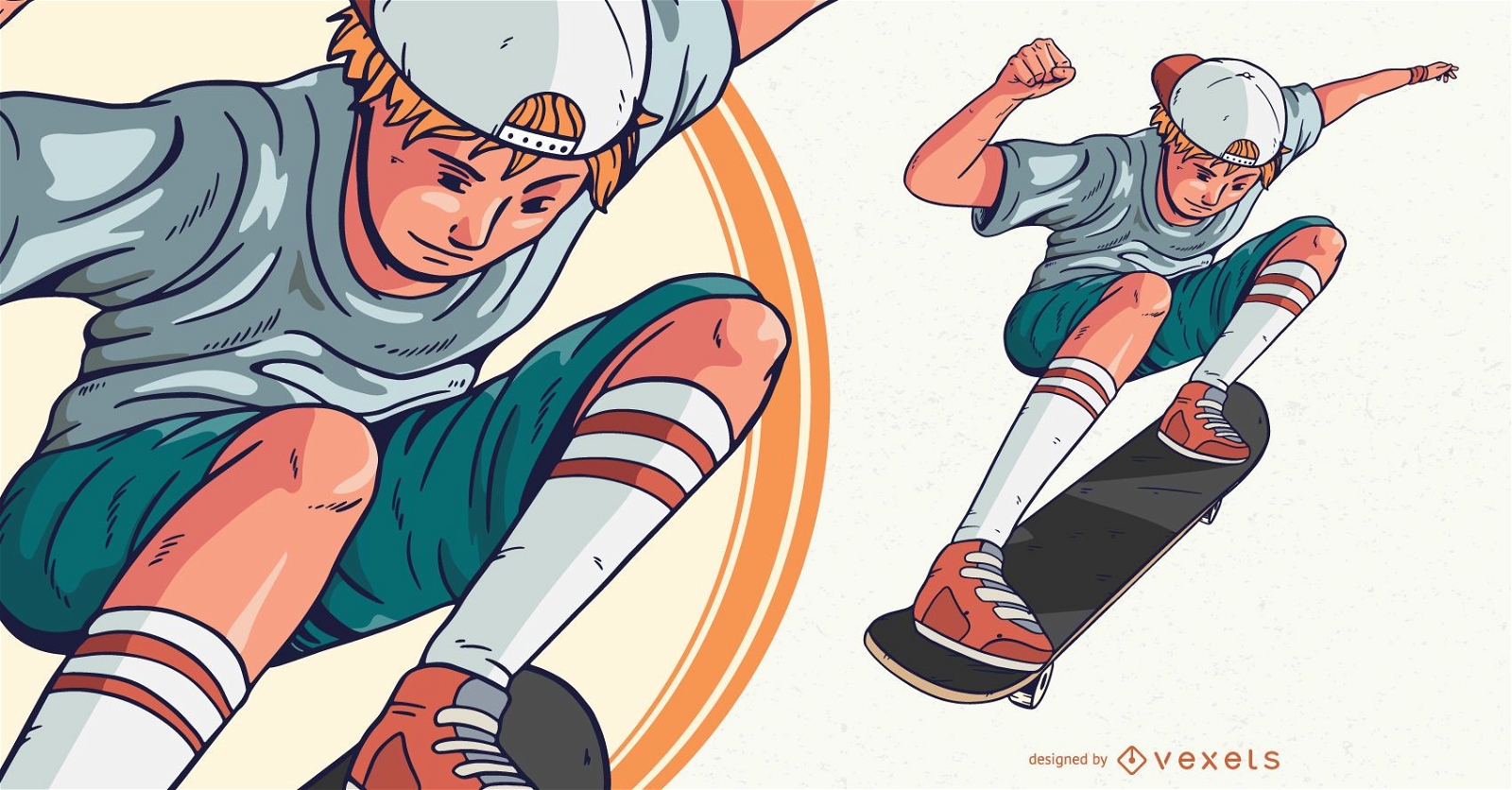 Boy Skateboarding Charakter Illustration