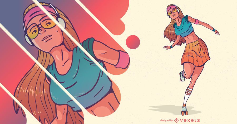 Roller skater woman character Roller skater woman character