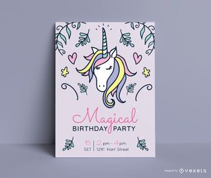 Modelo de convite de festa de aniversário de unicórnio