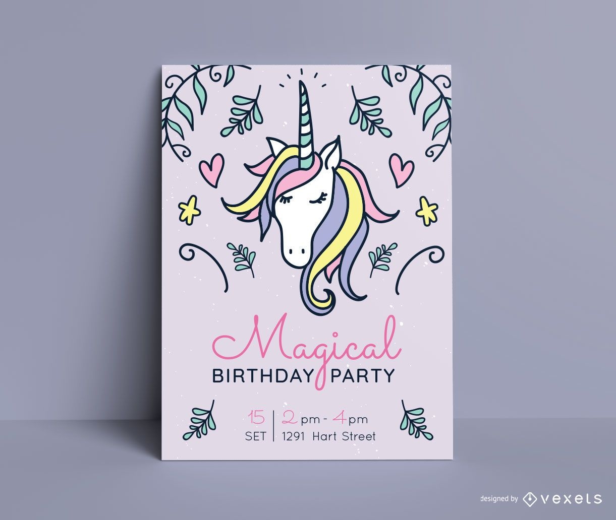 Plantilla de invitación de fiesta de cumpleaños de unicornio