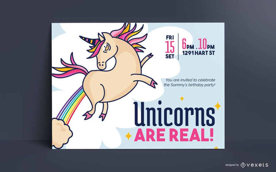 unicorn birthday card template vector download