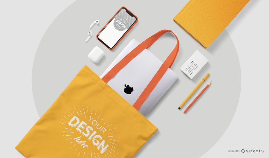 Tote Bag Stationery Psd Mockup Composition
