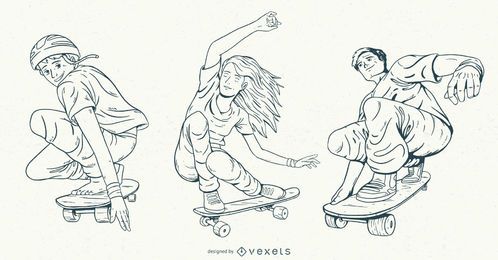 Hand drawn skaters character set Hand drawn skaters character set