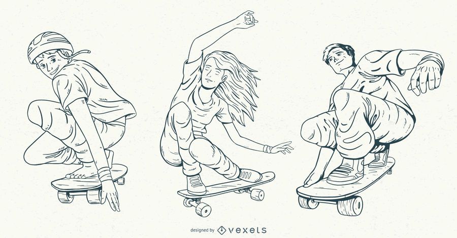 Hand drawn skaters character set Hand drawn skaters character set