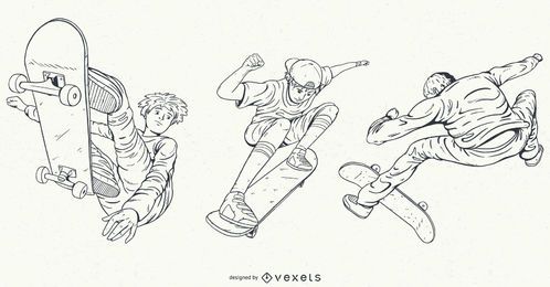 Conjunto de patinaje de personajes dibujados a mano Conjunto de patinaje de personajes dibujados a mano