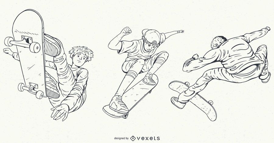 Hand drawn characters skating set Hand drawn characters skating set
