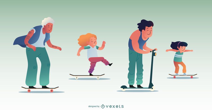 Conjunto de caracteres de gente patinadora Conjunto de caracteres de gente patinadora