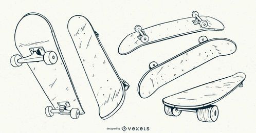 Conjunto de skate desenhado à mão