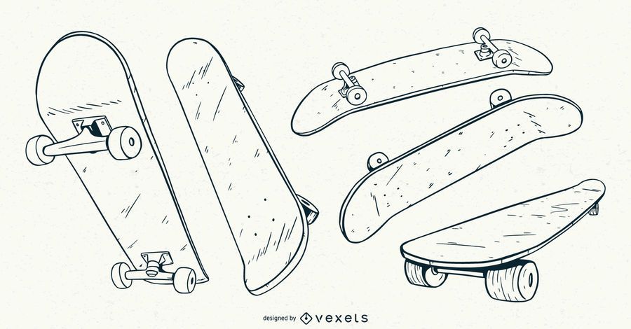 Skateboard hand drawn set Skateboard hand drawn set