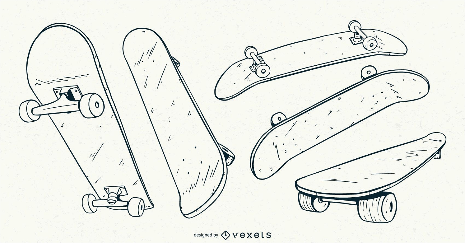 Skateboard handgezeichnetes Set