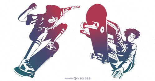 Conjunto de degradado de personajes skater