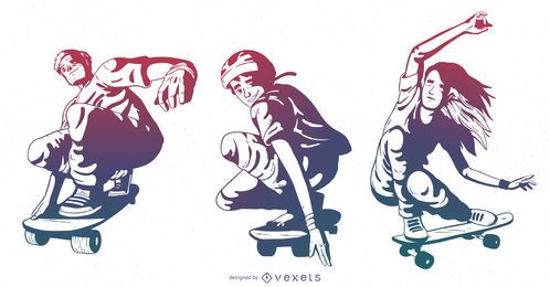 Conjunto de degradado de personajes de skate Conjunto de degradado de personajes de skate