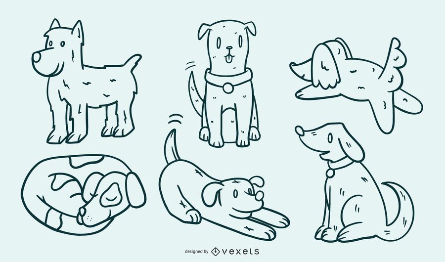 Cute Dog Cartoon Illustration Set Cute Dog Cartoon Illustration Set