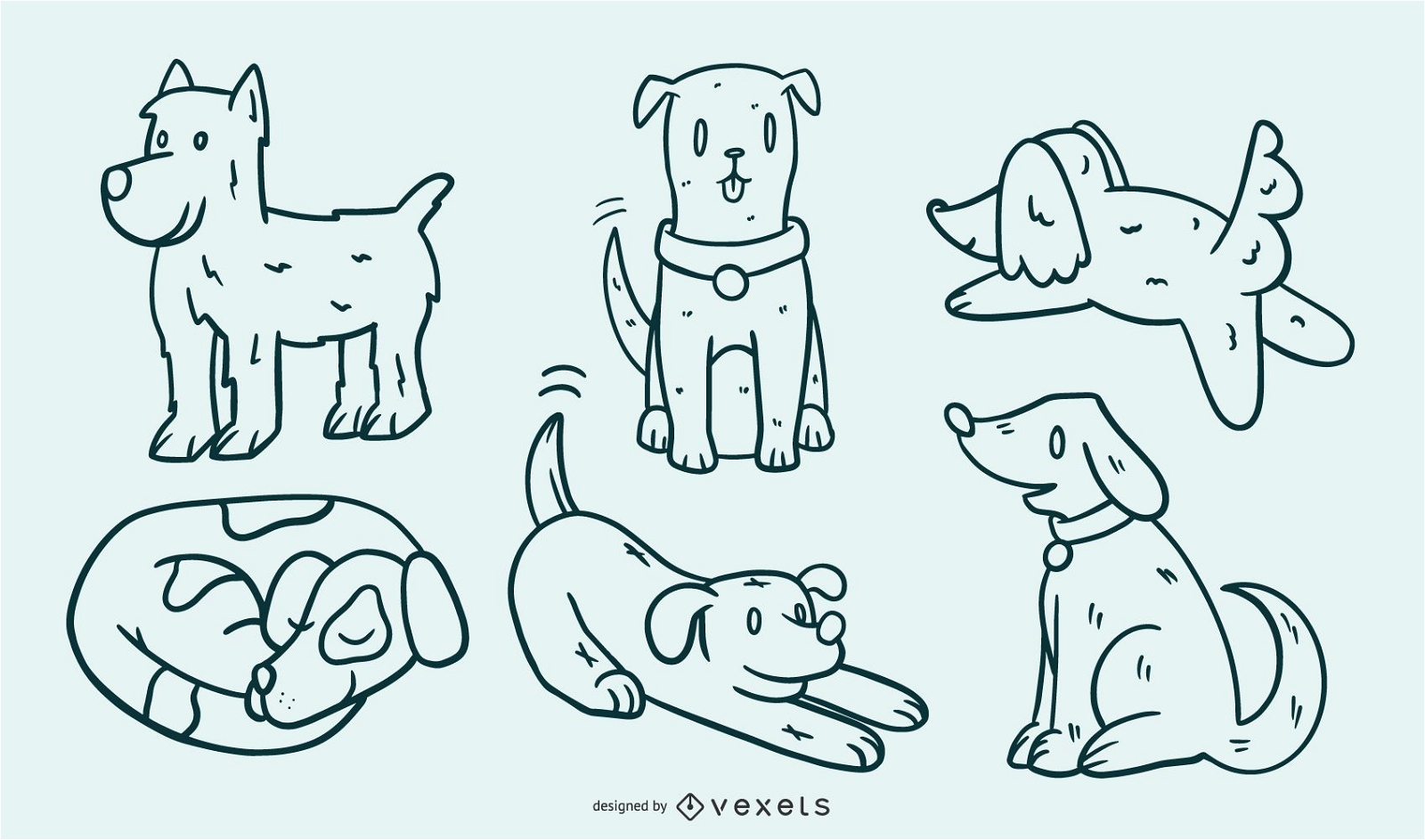 Conjunto de ilustración de dibujos animados lindo perro