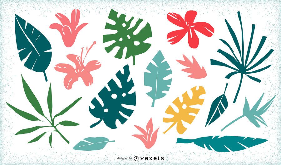 Pack de flores y hojas tropicales Pack de flores y hojas tropicales