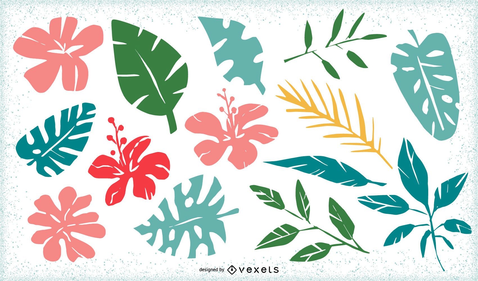 Pacote de folhas e flores tropicais