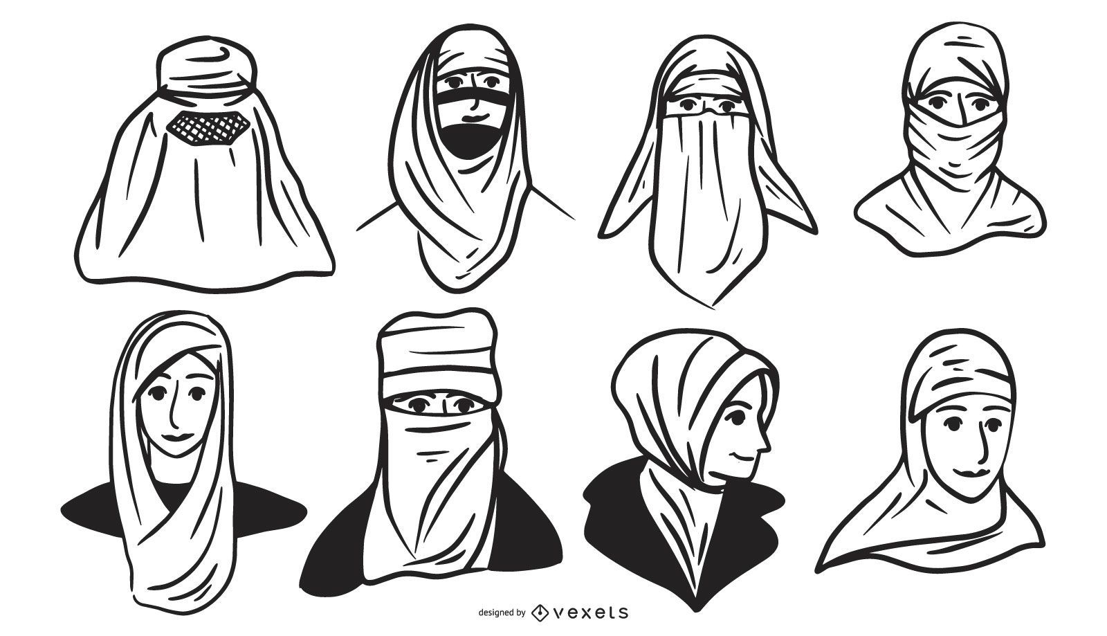 Paquete de diseño de silueta de cabeza de pueblo árabe